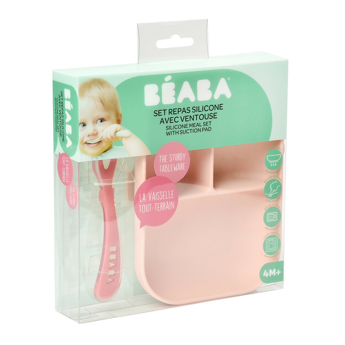 BEABA ベアバ 吸盤付き シリコン プレート ＆ スプーン セット | 吸盤 くっつく ベビー 赤ちゃん キッズ 子ども 食器 シンプル おしゃれ かわいい 離乳食 練習 トレーニング 食洗機対応