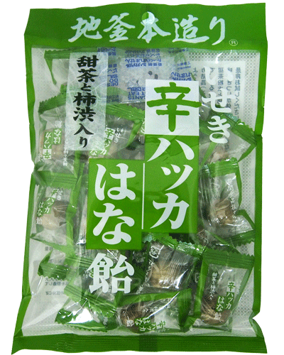 【井関食品】地釜本造り 甜茶柿渋入 辛ハッカはな飴120g(10袋入)