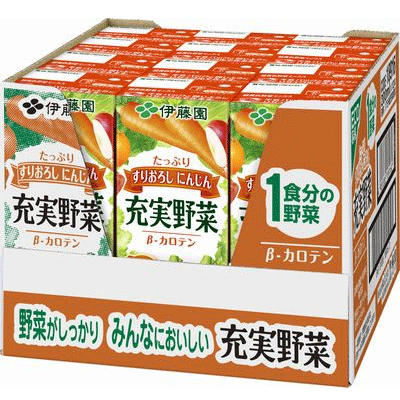 超特価卸価格!! にんじんを主体とする20種類の野菜と5種類の果実を使用した、せんい感と濃厚感のあるジューサーで作ったような味わいの野菜・果実混合飲料です（砂糖・食塩・香料 不使用）。国産のすりおろしたにんじん「朱衣」を採用し、普段不足しが...