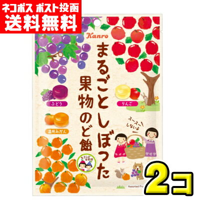 【ポスト投函メール便】【送料無料】カンロ　まるごとしぼった果物のど飴80g（2袋）