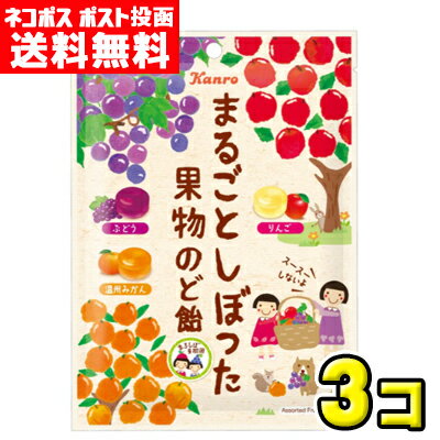 【ポスト投函メール便】【送料無料】カンロ　まるごとしぼった果物のど飴80g（3袋）