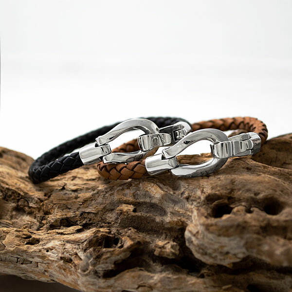 送料無料 ホースシュー 本革 編革 レザーブレス シルバー ブレス メンズ 男性 ギフト 人気 おしゃれ カジュアル シンプル オリジナル ハンドメイド 925 ドメスティック 国産 ブランド メンズブレス ブラック ブラウン DB-181