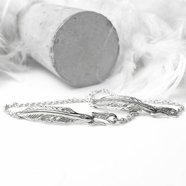 ペアブレスレット ブレス ペアアクセサリー チェーンブレス レディス メンズ フェザー デザイン 誕生石 シルバー シルバー925 クリスマス カジュアル シン...