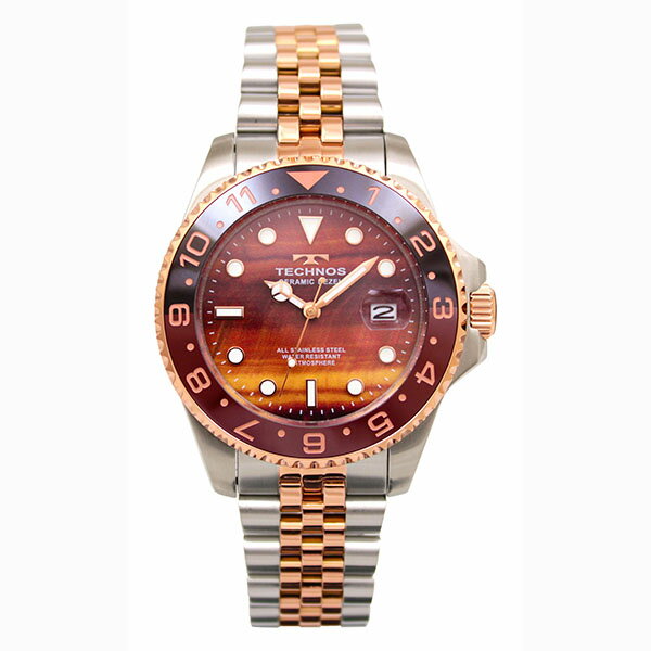 メーカー：TECHNOS テクノス製品名：T9C11TPJANコード：4589911884924防水：10気圧防水ケースサイズ（mm）：約43.5mmバンド素材：ステンレススチールケース素材：ステンレススチール機能 付加仕様：【機能】 ムーブメント：電池 ケース厚さ：約12.7mm ベルト幅：約20.7mm×18.0mm 重さ：約145g 仕様：3針 カレンダー 回転ベゼル（セラミック製） 三つ折れバックル 【カラー】 文字盤：タイガーアイ風文字盤 ※天然石ではありません ベゼル：ピンクゴールド ベルト：コンビベルト（シルバー/ピンクゴールド） 【付属品】 商品箱 メーカー保証書 【TECHNOS】 1902年時計技術者であったメルヒオール・グンツィンガーが、スイスのジュラ山岳地方のウェルシェロールに時計工房を開発したのがテクノスの始まりです。 徹底した時計へのこだわりと卓越した技術力が時計コレクター達から絶賛されるようになりました。 テクノスとはギリシャ語の「テクネー（技術）」にちなんで名付けられたものでその名の通り技術を基本理念とした時計作りで数々の傑作を世に送り出してきました。TECHNOS テクノス T9C11TP 10気圧防水 ステンレススチール タイガーアイ風文字盤 4針 カレンダー 回転ベゼル 腕時計メーカー希望小売価格はメーカーカタログに基づいて掲載していますメーカー：TECHNOS テクノス製品名：T9C11TPJANコード：4589911884924防水：10気圧防水ケースサイズ（mm）：約43.5mmバンド素材：ステンレススチールケース素材：ステンレススチール機能 付加仕様：【機能】 ムーブメント：電池 ケース厚さ：約12.7mm ベルト幅：約20.7mm×18.0mm 重さ：約145g 仕様：3針 カレンダー 回転ベゼル（セラミック製） 三つ折れバックル 【カラー】 文字盤：タイガーアイ風文字盤 ※天然石ではありません ベゼル：ピンクゴールド ベルト：コンビベルト（シルバー/ピンクゴールド） 【付属品】 商品箱 メーカー保証書 【TECHNOS】 1902年時計技術者であったメルヒオール・グンツィンガーが、スイスのジュラ山岳地方のウェルシェロールに時計工房を開発したのがテクノスの始まりです。 徹底した時計へのこだわりと卓越した技術力が時計コレクター達から絶賛されるようになりました。 テクノスとはギリシャ語の「テクネー（技術）」にちなんで名付けられたものでその名の通り技術を基本理念とした時計作りで数々の傑作を世に送り出してきました。TECHNOS テクノス T9C11TP 10気圧防水 ステンレススチール タイガーアイ風文字盤 4針 カレンダー 回転ベゼル 腕時計メーカー希望小売価格はメーカーカタログに基づいて掲載しています