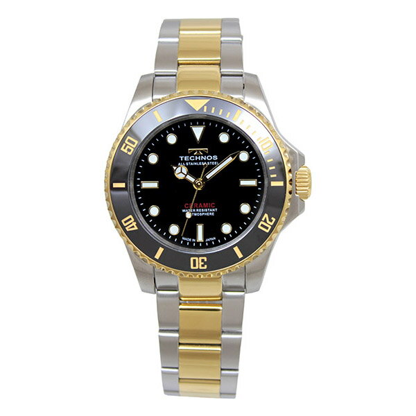 メーカー：TECHNOS テクノス製品名：T9C44TBJANコード：4589911886522防水：10気圧防水ケースサイズ（mm）：約43.8mmバンド素材：ステンレスケース素材：ステンレス商品仕様：スポーティで力強い存在感を放つ腕時計。視認性の高いインデックスと太めの針を備え、実用性にも優れています。 普段使いはもちろん、フォーマルな場面にもお使いいただける一本です。 【商品詳細】 ムーブメント：電池式 （2035 MIYOTA ） 電池：SR626SW（電池寿命：約3年） ※ご購入時に入っている電池は動作確認用のモニター電池のため、記載より電池寿命が短い場合がございます。 厚さ：約12.3mm ベルト幅：約20.7mm-18.0mm 重量：約164g 仕様：3針/セラミック回転ベゼル/日本製モデル 【カラー】 文字盤：ブラック ベゼル：ブラック×ゴールド ベルト：コンビ（シルバー×ゴールド） 【付属品】 メーカー純正ボックス 取扱説明書兼保証書 【TECHNOS】 時計技術者であったメルヒオール・グンツィンガーによってスイスのジュラ山岳地方のウェルシェロールの時計工房から始まったスイス発祥の歴史ある時計ブランド。ギリシャ語の「テクネー＝技術」に由来し、確かな技術力で世界中の時計ファンを魅了し続けています。TECHNOS テクノス メンズ 腕時計 T9C44TB クォーツ セラミック回転ベゼル ステンレスベルト 黒文字盤 コンビベルト ビジネス 普段使い ギフトメーカー希望小売価格はメーカーカタログに基づいて掲載していますメーカー：TECHNOS テクノス製品名：T9C44TBJANコード：4589911886522防水：10気圧防水ケースサイズ（mm）：約43.8mmバンド素材：ステンレスケース素材：ステンレス商品仕様：スポーティで力強い存在感を放つ腕時計。視認性の高いインデックスと太めの針を備え、実用性にも優れています。 普段使いはもちろん、フォーマルな場面にもお使いいただける一本です。 【商品詳細】 ムーブメント：電池式 （2035 MIYOTA ） 電池：SR626SW（電池寿命：約3年） ※ご購入時に入っている電池は動作確認用のモニター電池のため、記載より電池寿命が短い場合がございます。 厚さ：約12.3mm ベルト幅：約20.7mm-18.0mm 重量：約164g 仕様：3針/セラミック回転ベゼル/日本製モデル 【カラー】 文字盤：ブラック ベゼル：ブラック×ゴールド ベルト：コンビ（シルバー×ゴールド） 【付属品】 メーカー純正ボックス 取扱説明書兼保証書 【TECHNOS】 時計技術者であったメルヒオール・グンツィンガーによってスイスのジュラ山岳地方のウェルシェロールの時計工房から始まったスイス発祥の歴史ある時計ブランド。ギリシャ語の「テクネー＝技術」に由来し、確かな技術力で世界中の時計ファンを魅了し続けています。TECHNOS テクノス メンズ 腕時計 T9C44TB クォーツ セラミック回転ベゼル ステンレスベルト 黒文字盤 コンビベルト ビジネス 普段使い ギフトメーカー希望小売価格はメーカーカタログに基づいて掲載しています