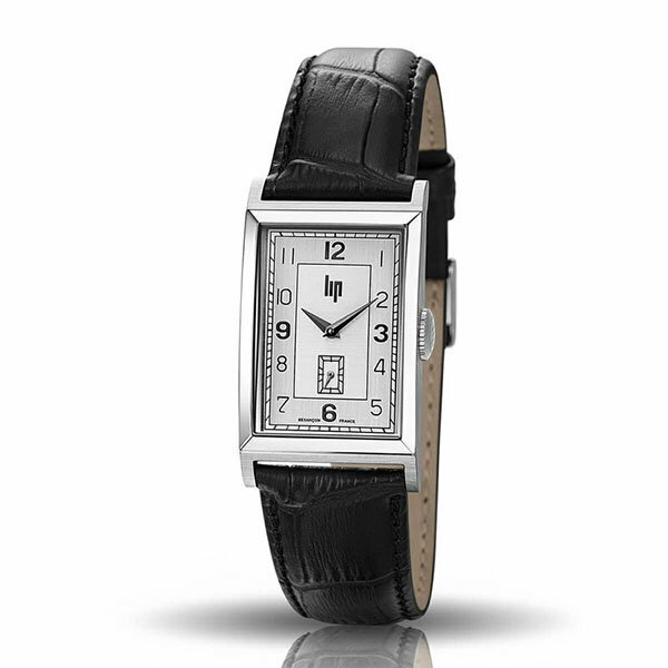 [Use the ¥2,000 OFF coupon] LIP Silver Rectangular Case Black Leather Band Vintage-like Art Deco Style Men's Watch 671270 Domestic Authentic Product Free Shipping
