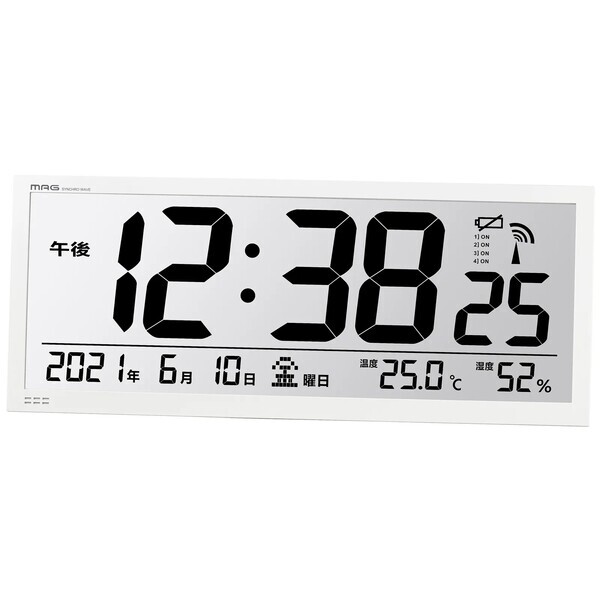樂天商城 - 【10％OFFクーポン利用で】MAG大型電波掛時計 グランタイム W-780 WH-Z ホワイト 電子音アラーム カレンダー表示 温度/湿度表示 置掛兼用 12/24時間表示切替 電池交換お知らせ表示 プログラムチャイム