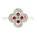 【10%OFFクーポン利用で】(264501)指輪 リング 18kホワイトゴールド ルビー ダイヤモンド リング K18WG 0.15ct 0.18ct レディース クローバー 花 プレゼント 7月 誕生石 赤色石