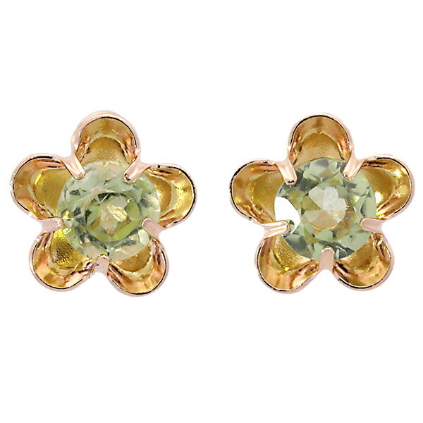 【クーポン利用で2,000円OFF】（267050）春ピアス K18 フラワー ペリドット 金属アレルギー対応 8月 誕生石 ペリドットピアス 両耳用 K18YG 18金 18k イエローゴールド