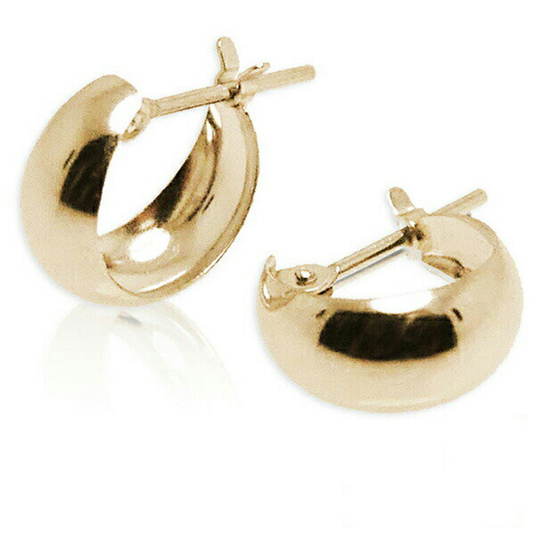 乐天商城 - （km501000）フープ輪っかリングピアス ぷっくり月形 ピアス 18k ゴールド 5mm×10mm 月甲 甲丸 地金ピアス 両耳 レディース 女性 小さめ プレゼント