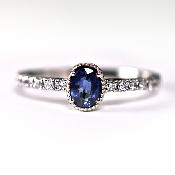 【クーポン利用で2,000円OFF】（r239574）指輪 PT サファイヤ&ダイヤモンド リング 0.4ct 0.19ct ミル打ち アンティーク シンプル おしゃれ かわいい リング 9月誕生石 一粒 レディース