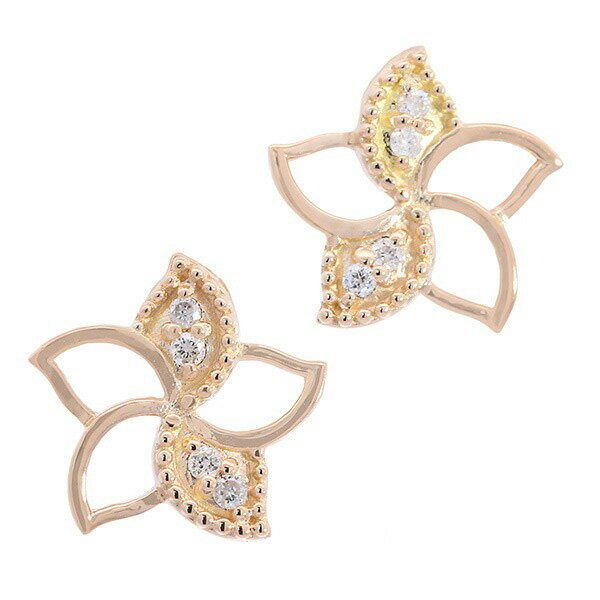 乐天商城 - 【10％OFFクーポン利用で】プルメリア フラワー 花 ダイヤモンド 18金 ピアス 18K