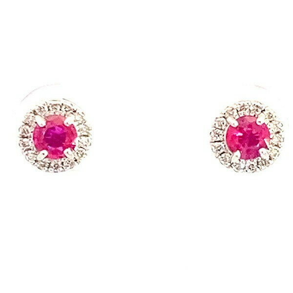 鑽石 - PT ルビ− 取巻き 人気ピアス PT900 スタッド 0.5ct ダイヤモンド 0.1ct