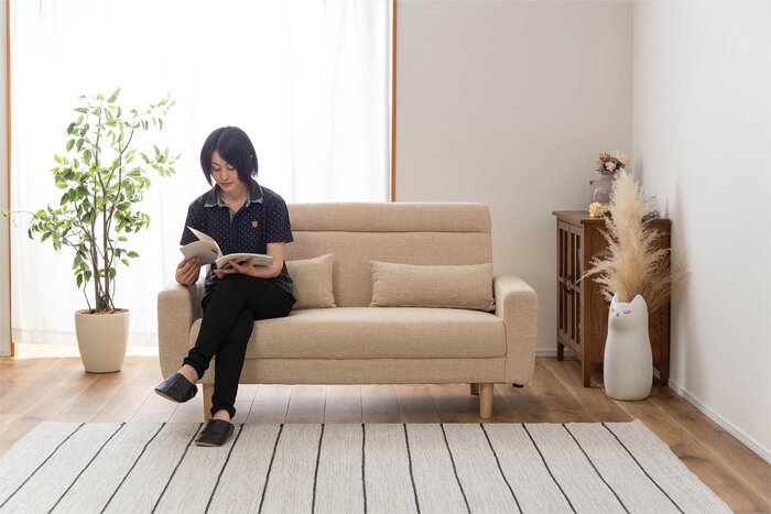 【送料無料】 リビングソファ 2P ノルムソファー ソファ 2人掛け 二人掛け 幅150cm おしゃれ シンプル モダン クッション付き ファブリック 布製 アームソファ 肘付き Sバネ 木フレーム ロータイプ GS-100 BE GY ベージュ グレー azumaya 東谷 [3]