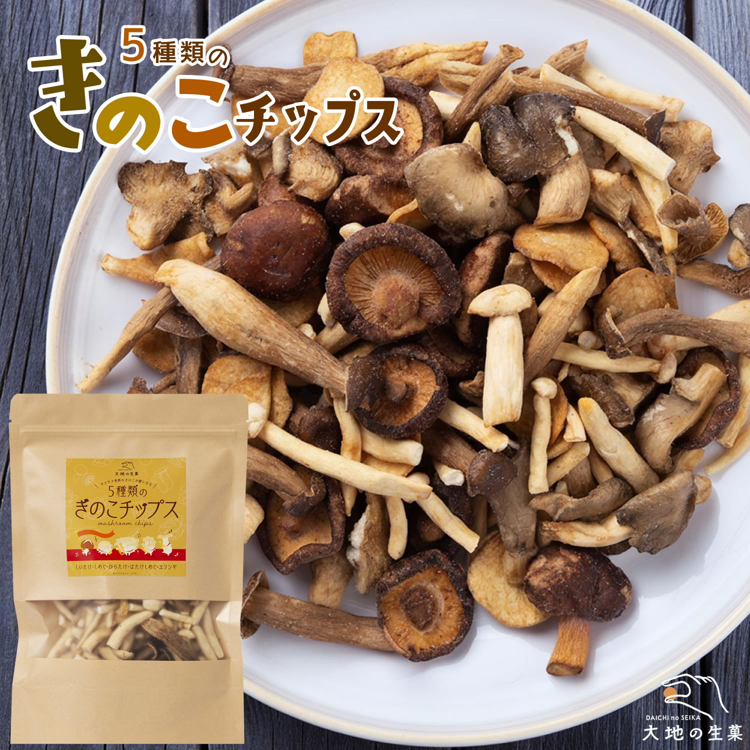 香ばしサクッと!5種類のきのこチップスミックス 100g キノコ おやつ 罪悪感なし 食物繊維豊富 美味しい 健康志向 植物性 ベジタブルチップス 旨味 カリカリ 和風 秋ギフト 秋の味覚 ハロウィン ギフト プレゼント 手土産