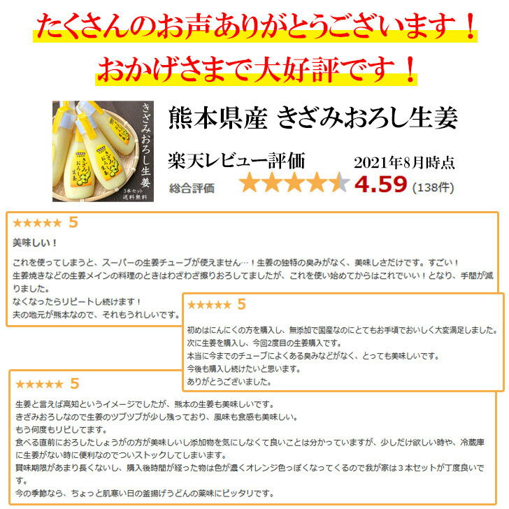 きざみ おろし生姜 100g × 4本 お買得 セット《 送料無料 》 熊本県産 【 おろししょうが しょうが チューブ 生姜 ショウガ 生しょうがおろし チューブ生姜 チューブ セット 冷え性対策 薬味 調味料 料理 国産 熊本県産 送料無料 】 3