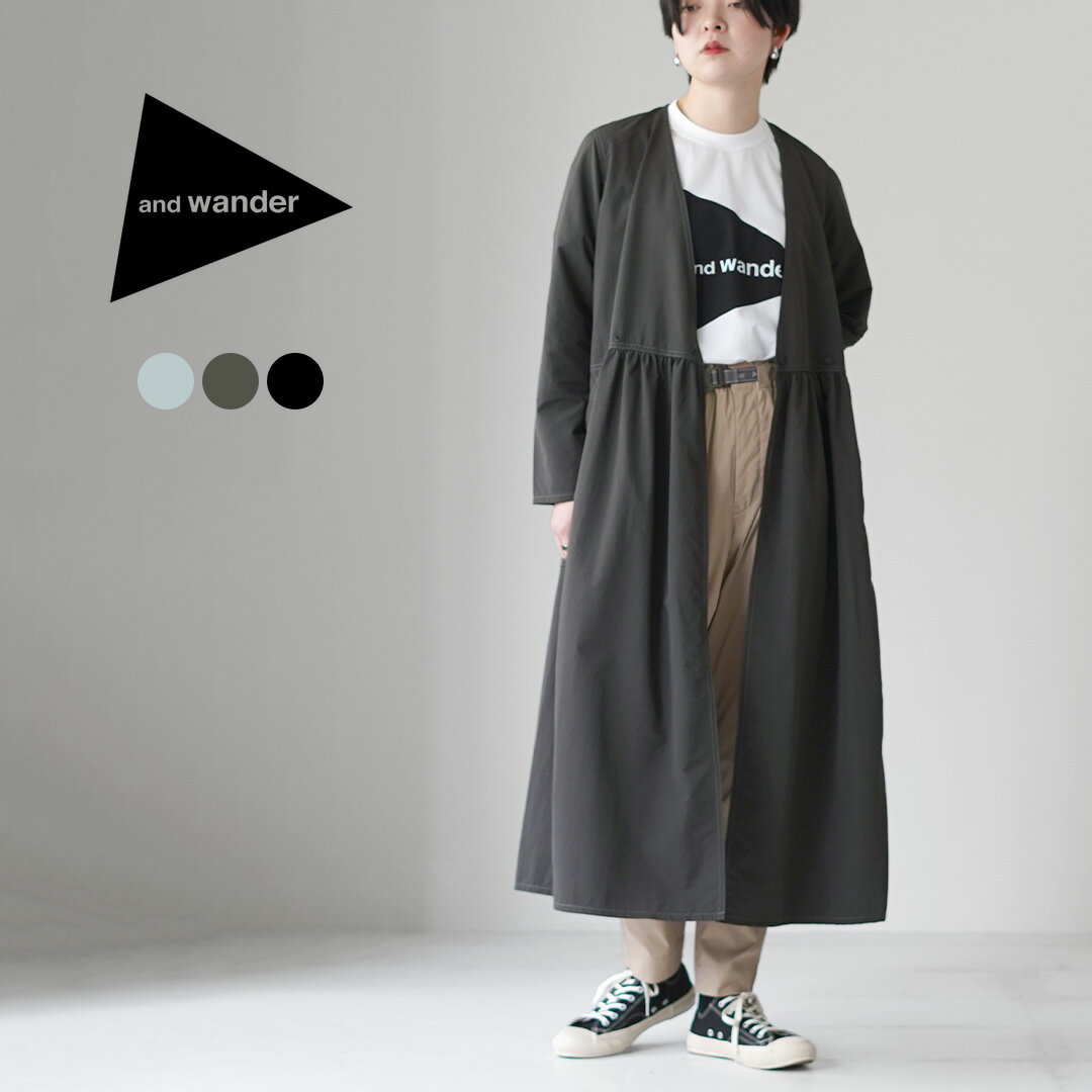 乐天商城 - 【10％OFFクーポン対象】AND WANDER（アンドワンダー） クリンクル ナイロン カシュクール / レディース ライトアウター ワンピース アウトドア ロング レジャー 撥水