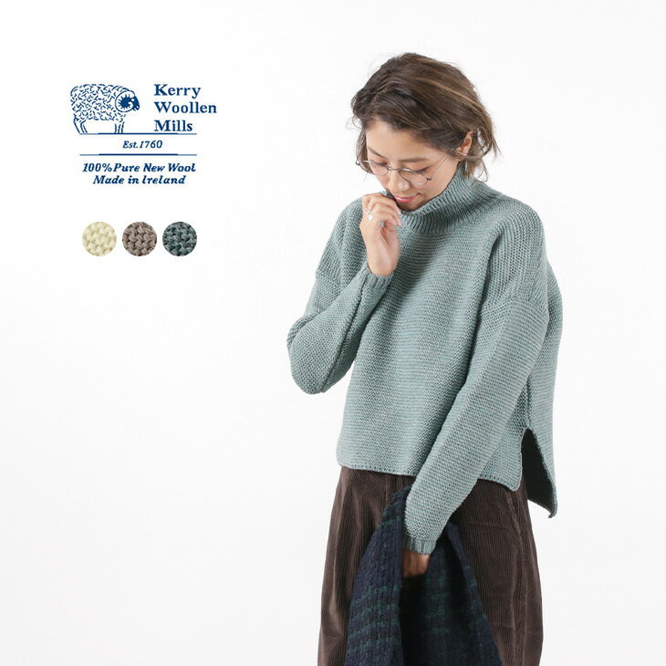 【30％OFF】KERRY WOOLLEN MILLS（ケリーウーレンミルズ） パールステッチ　ポロネック セーター / レディース / ニット / ワイド / ドロップショルダー / ブリティッシュウール / イギリス製【セール】