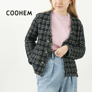 COOHEM（コーヘン） ハウンドトゥース ツイード ジャケット / レディース ライトアウター カジュアル Vネック 米冨 YONETOMI Houndstooth Tweed JK