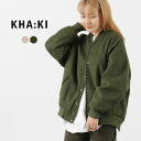 KHA:KI（カーキ） カラーレス バーシティー ジャケット / レディース アウター ショート スタジャン ウール 襟なし 無地 Collaeless Varsity Jacket