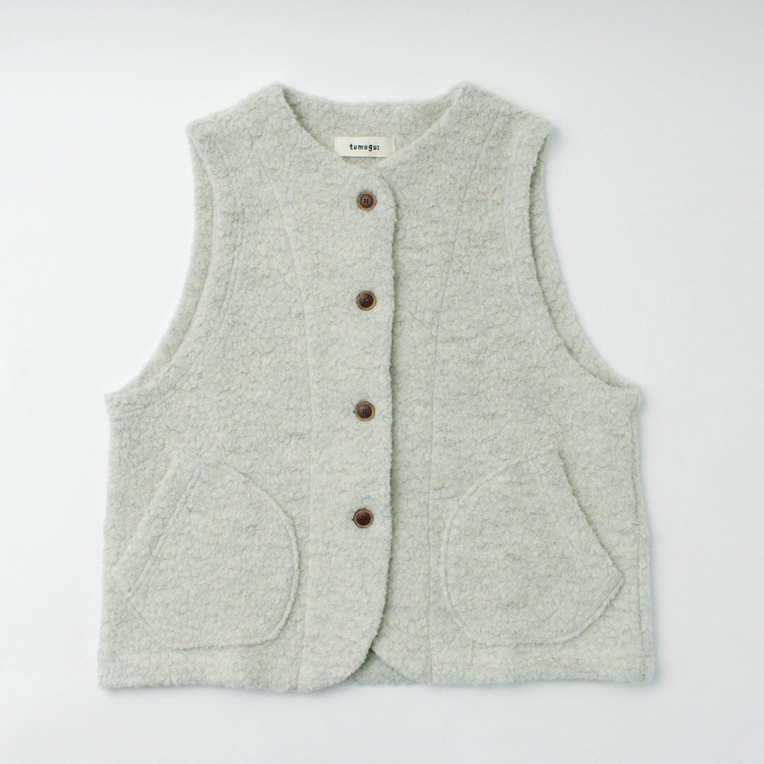 【30％OFF】TUMUGU（ツムグ）ウールコットンパイルダブルフェイス ベスト / レディース ライトアウター 前開き 羽織り ノーカラー 日本製【セール】 daigochi-10006882 GochI by ROCOCO サンプル画像3