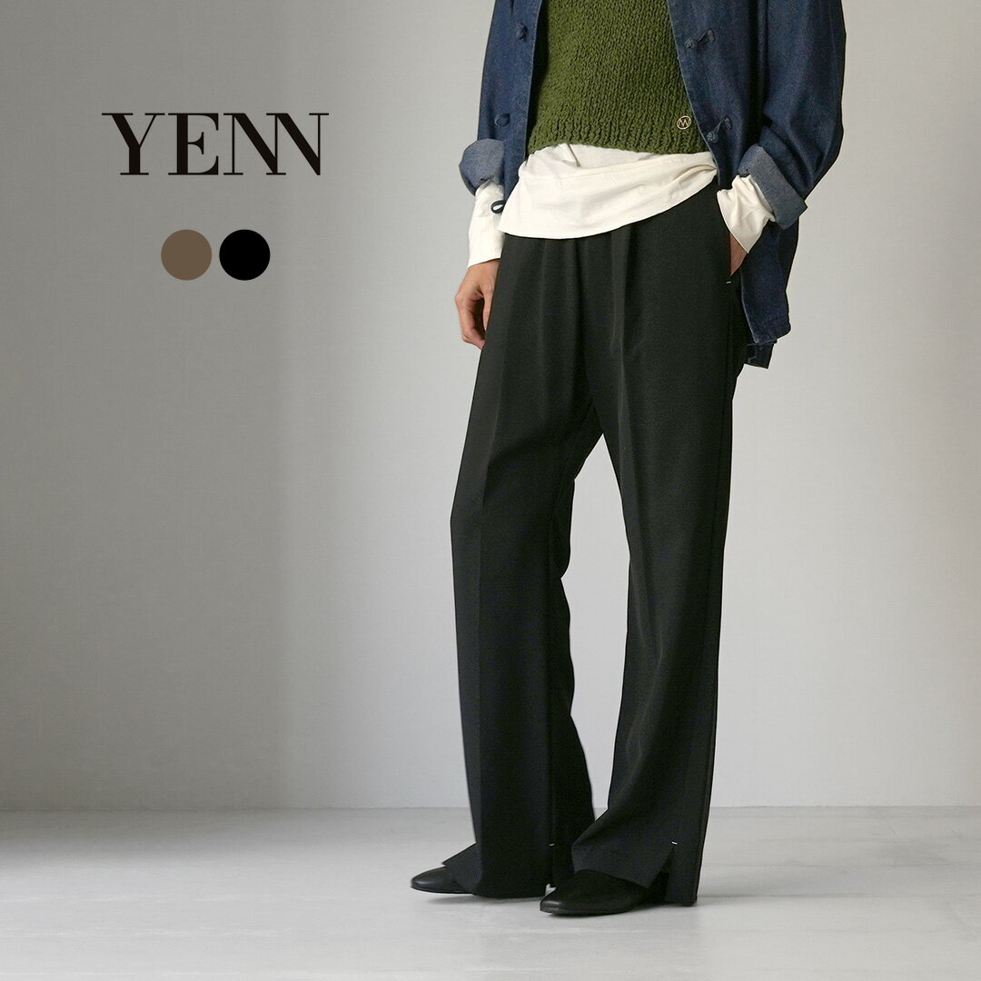 【10％OFFクーポン対象】YENN（イェン） サイド スリット スラックス / レディース ストレート ウエストゴム 総ゴム 無地 SIDE SLIT SLACKS