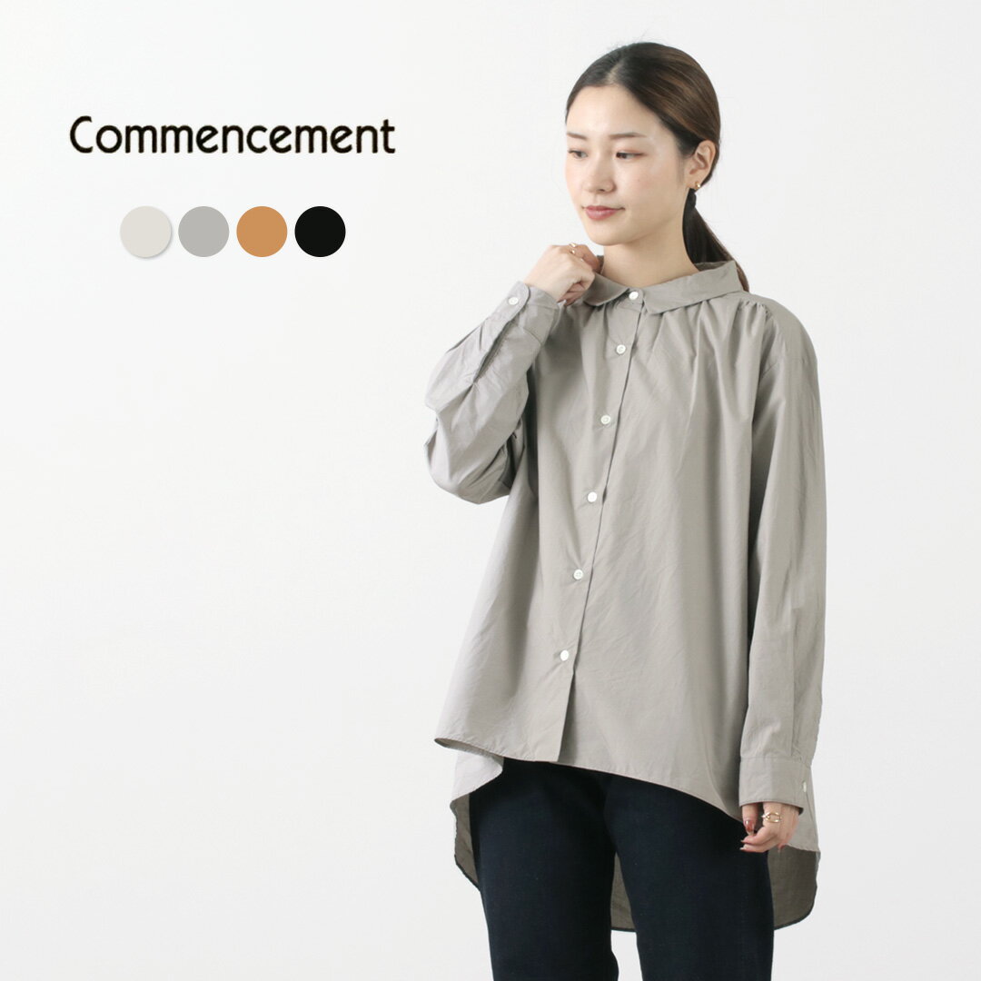 COMMENCEMENT（コメンスメント） C-192 ワイドシャツ レディース ブラウス コットン 無地 ゆったり シンプル ドロップショルダー 日本製 Wide shirts