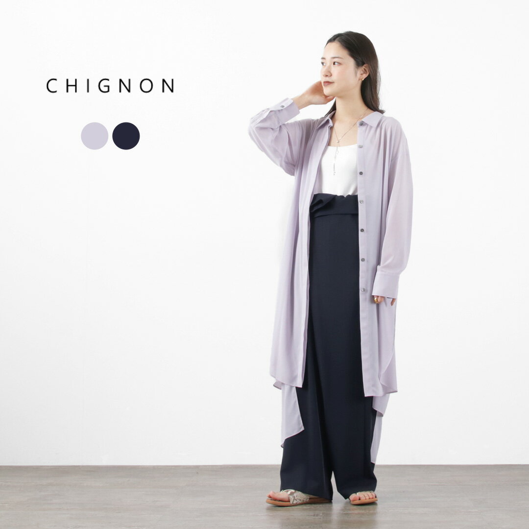 【50％OFF】CHIGNON（シニヨン） シアーロングシャツOP / レディース ワンピース シャツワンピース ロング 長袖 羽織 シースルー Sheer..