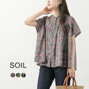 SOIL（ソイル） コットン フラワープリント バンドカラー ギャザーシャツ / レディース ブラウス トップス 半袖 花柄 綿 COTTON FLOWER PRINT BANDED COLLAR GATHERED SHIRT