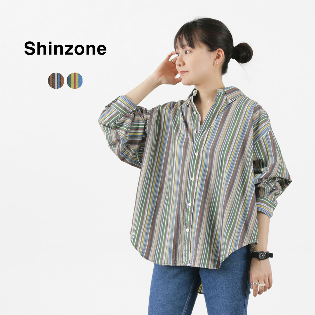 SHINZONE（シンゾーン） マルチストライプ ダディーシャツ / レディース 春夏 長袖 柄 襟付き 綿 コットン 日本製 23MMSBL08 DADDY SHIRTS（MULTI STRIPE） / sh30