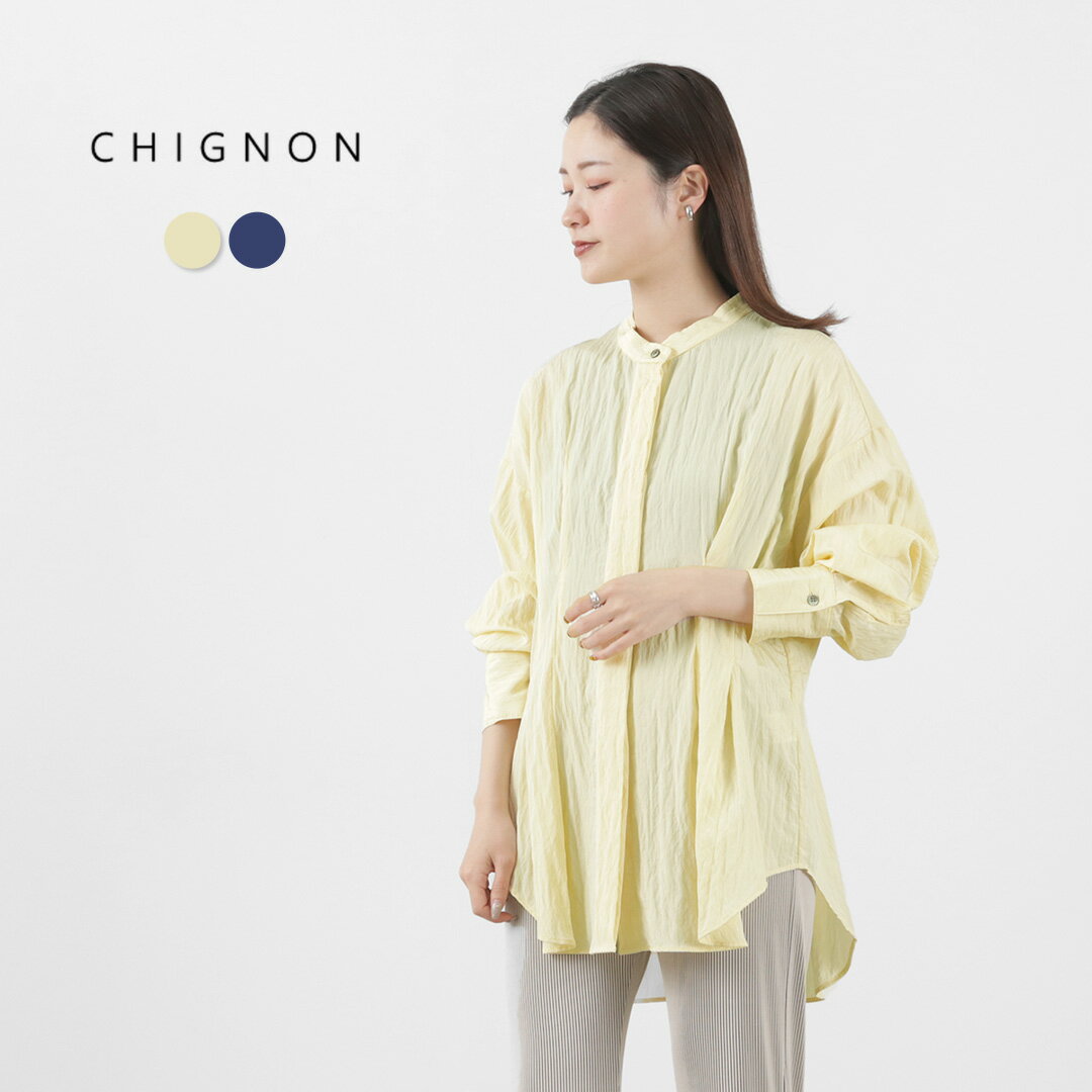 CHIGNON（シニヨン） ワッシャータックシャツ / レディース ブラウス 長袖 チュニック丈 ポリエステル ナイロン Washer Tacked Shirt / pl5