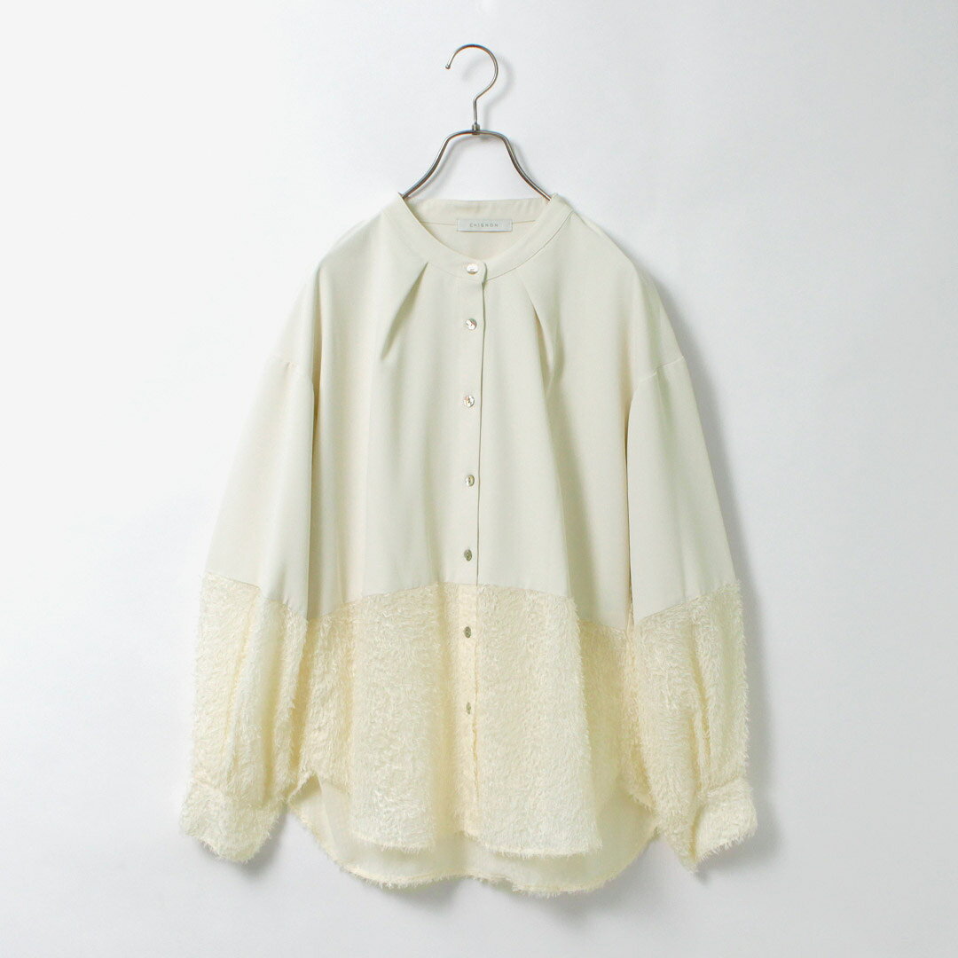 【30％OFF】CHIGNON（シニヨン） カットジャガード ブラウス / レディース ノーカラーシャツ 異素材 ドッキング フォーマル オケージョン オフィスカジュアル【セール】 daigochi-10006585 GochI by ROCOCO サンプル画像3