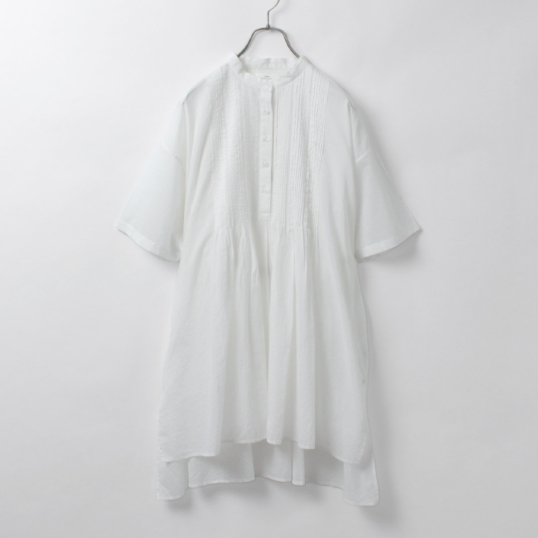 【30％OFF】SOIL（ソイル） コットンボイル バンドカラー ピンタックシャツ / ブラウス チュニック インド綿 コットン 半袖 五分袖 80s COTTON VOILE PLAIN BANDED COLLAR S/SL PINTUCK SHIRT【セール】 daigochi-10007285 GochI by ROCOCO サンプル画像3
