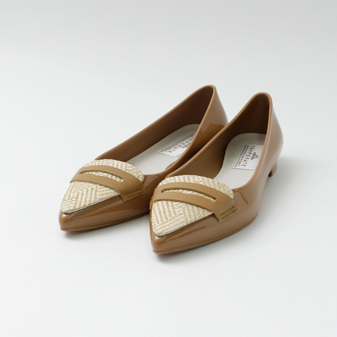 【50％OFF】TEMPERATE（テンパレイト） ポインテッド ローファー レインパンプス ラフィア / レディース レインシューズ フラット 晴雨兼用 防水 pointed loafer rain pumps RAFFIA【セール】