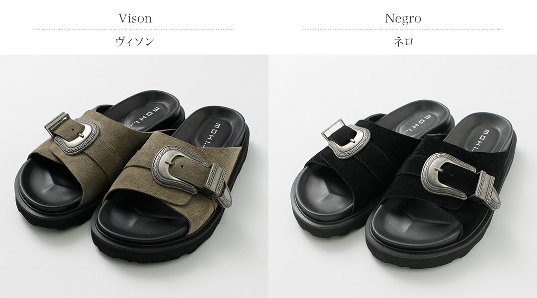 【20％OFF】MOHI（モヒ） バックルスエード サンダル / レディース フラット 本革 ...