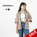 【50％OFF】JOHNBULL（ジョンブル） すかしストライプニットポロカーデ / レディース トップス 半袖 かぎ編み 綿 コットン サマーニット STRIPE KNIT POLO CARDIGAN【セール】