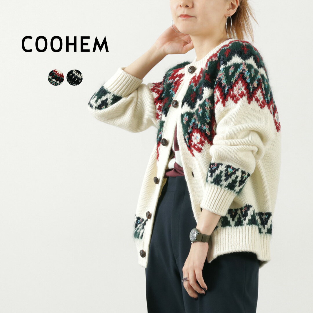 【今だけ7000円OFFクーポン】COOHEM（コーヘン） ノルディックニット カーディガン / レディース 刺繍 柄 日本製 クルーネック ゆったり 暖かい 米冨 Nordic Knit CD クリスマス プレゼント ギフトのサムネイル