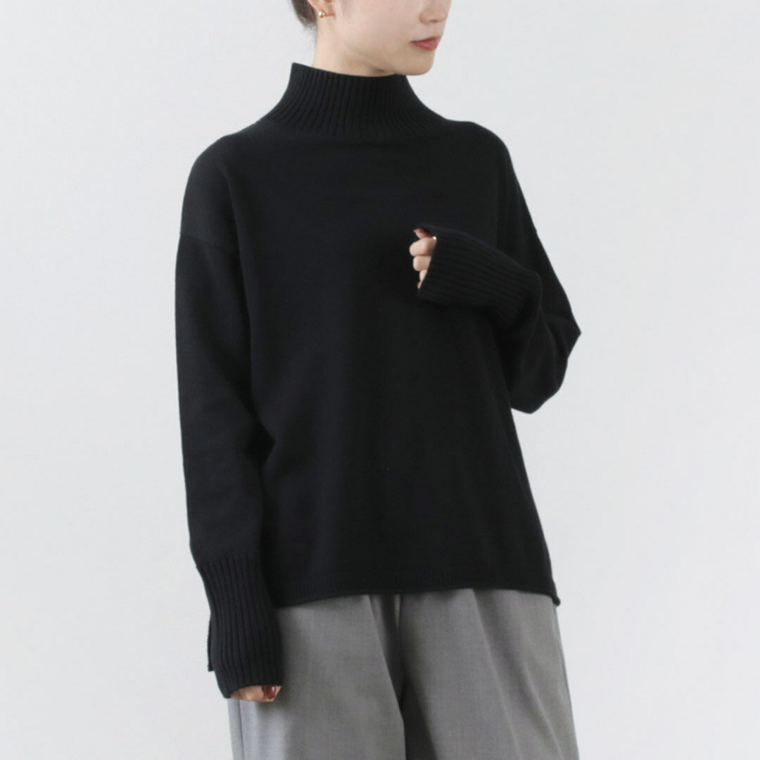 MAO MADE（マオメイド） カラー別注 やわらかコットン ハイネック プルオーバー 異ゲージリブ / レディース トップス 長袖 ボトルネック 無地 ニット 薄手
