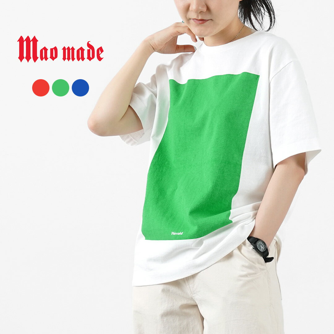 【期間限定50％OFF】MAO MADE（マオメイド） スクエア プリント Tee / Tシャツ レディース 半袖 カットソー クルーネック 綿 コットン ロゴ 日本製 Square Print Tee【セール】 / es1