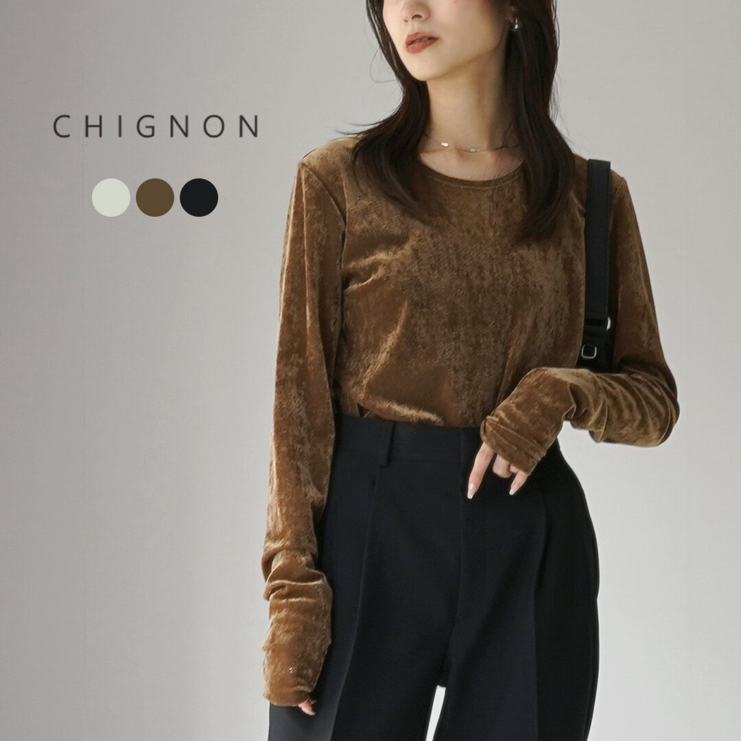 CHIGNON（シニヨン） ベロアメッシュ プルオーバー / レディース トップス 長袖 カットソー Tシャツ シア— シースルー クルーネック Uネック