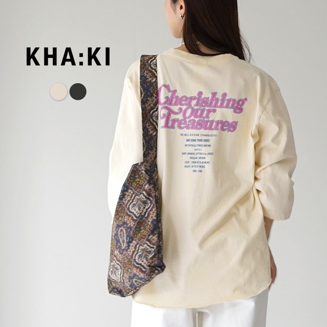 【10％OFFクーポン対象】KHA:KI（カーキ） コットン Tシャツ C.O.T / レディース トップス カットソー 7分袖 ロンT 綿100 バックプリント クルーネック 7TH TEE C.O.T