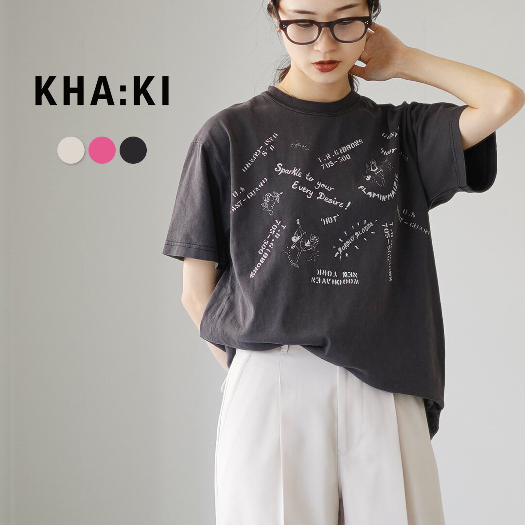 乐天商城 - 【10％OFFクーポン対象】KHA:KI（カーキ） ピグメント Tシャツ / レディース トップス 半袖 カットソー 綿100 プリント