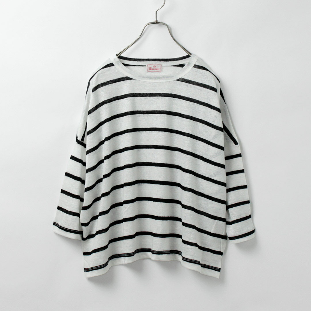 【20％OFF】MAO MADE（マオメイド） リネンボーダー Tシャツ 7分袖 / サマーニット...