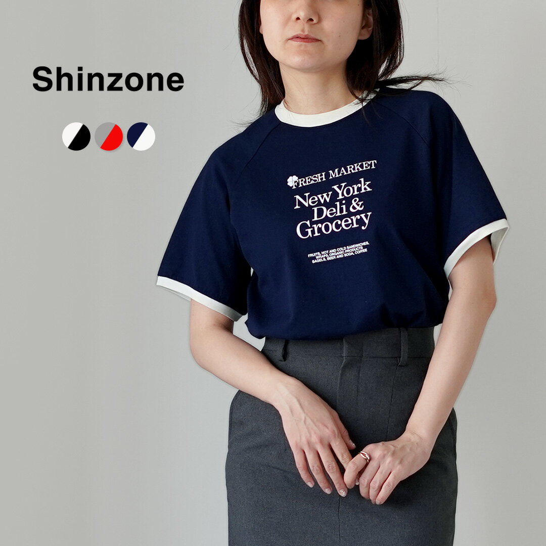 樂天商城 - SHINZONE（シンゾーン） フレッシュマーケット リンガー Tシャツ 26SMSCU12 日本製 / レディース 半袖 FRESH MARKET RINGER TEE
