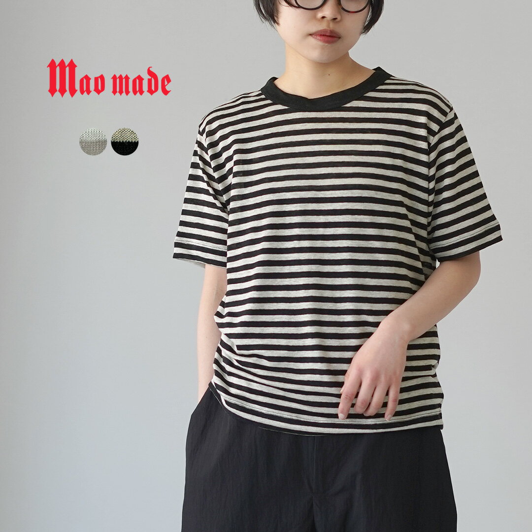 乐天商城 - 【10％OFFクーポン対象】MAO MADE（マオメイド） ベルギーリネン ハーフスリーブ スタンダードTシャツ ボーダー 日本製 / レディース 半袖