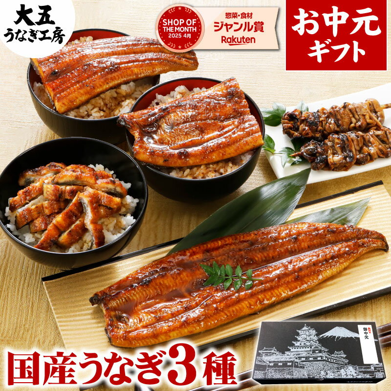 お中元 うなぎ 国産 蒲焼き 3種セット 長蒲焼1尾&カット蒲焼2枚&きざみうなぎ1パック 焼き肝串プレゼント 父の日 国産 蒲焼 内祝 御礼 御祝 お返し ギフト 誕生日プレゼント お祝い 結婚内祝い 熨斗 のし 風呂敷 グルメ 鰻 ウナギ 自社製造