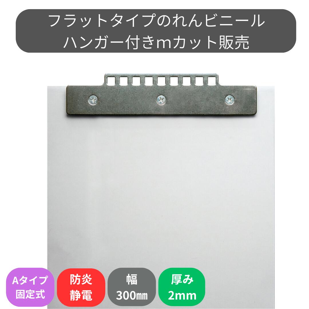 のれんビニール フラット防炎静電透明 t2mm 300mm幅 mカット Aタイプ固定式ハンガー付き スワロン スト..