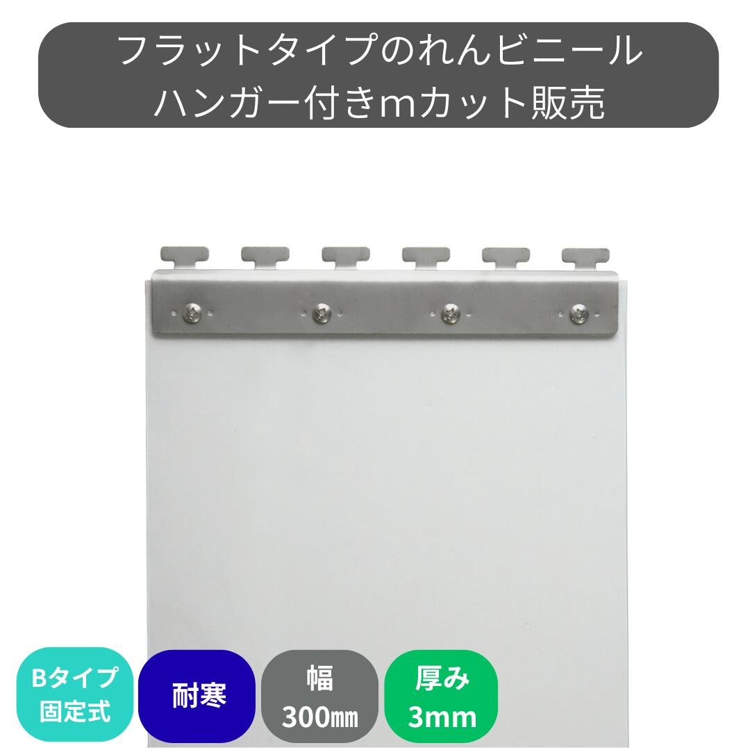のれんビニール フラット超耐寒 t3mm 300mm幅 mカット Bタイプ固定式ハンガー付き スワロン ストリップ..
