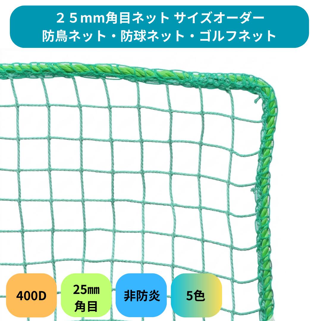 Rakuten - 【サイズオーダー】防鳥・防球ネット 25mm角目 無結節 PE 400d/36本 440T 防鳥ネット 鳥よけネット 工場 倉庫 野球 鳩・ムクドリ対策 非防炎 周囲6mmロープ補強 転落防止 落下防止 バッティングネット スポーツネット ゴルフネット 安全ネット