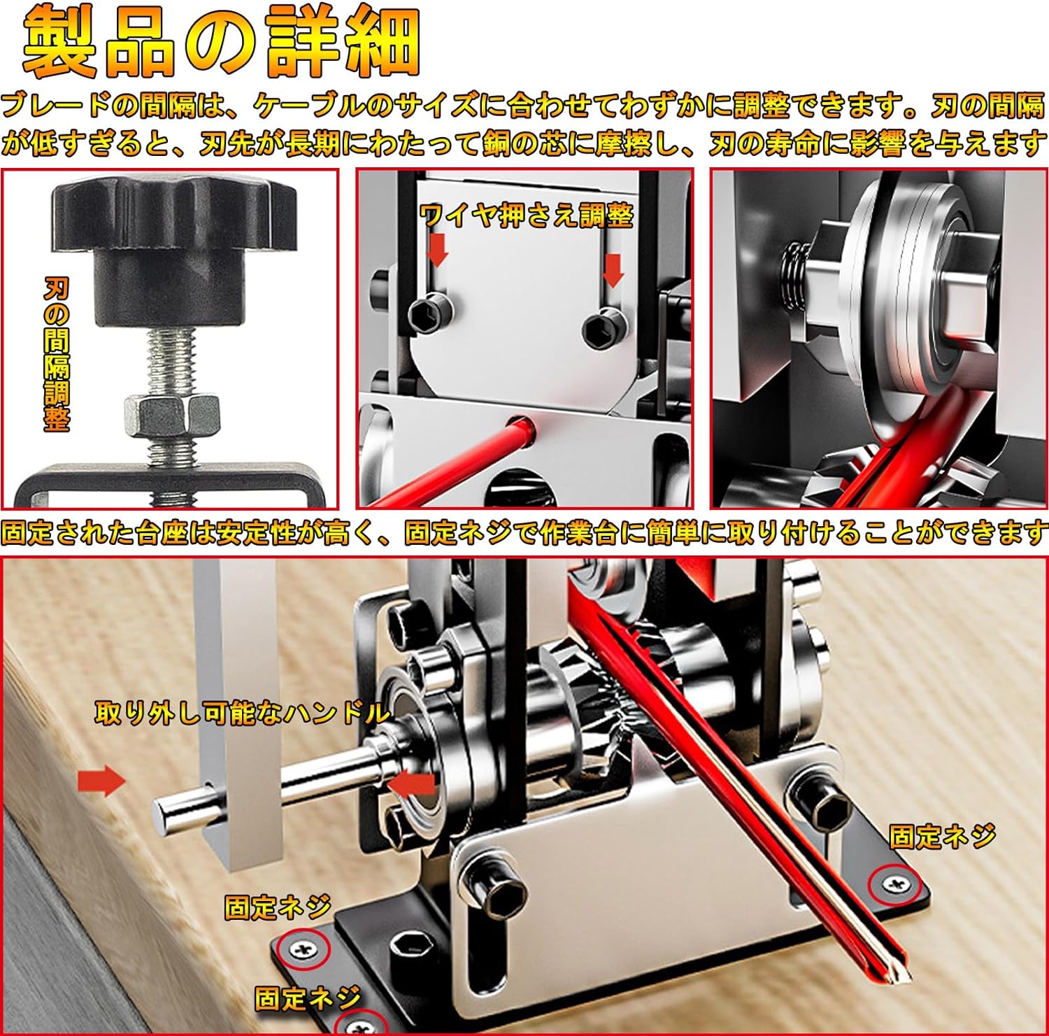 ワイヤーストリッパー 手動剥線機 Φ1mm-Φ20mm ワイヤー適用 剥線器 電線皮むき工具 スムーズに剥ける ケーブル剥離機 スムーズに剥ける 銅線のリサイクル用 多機能ポータブル金属コンパクトツール 家庭用 2